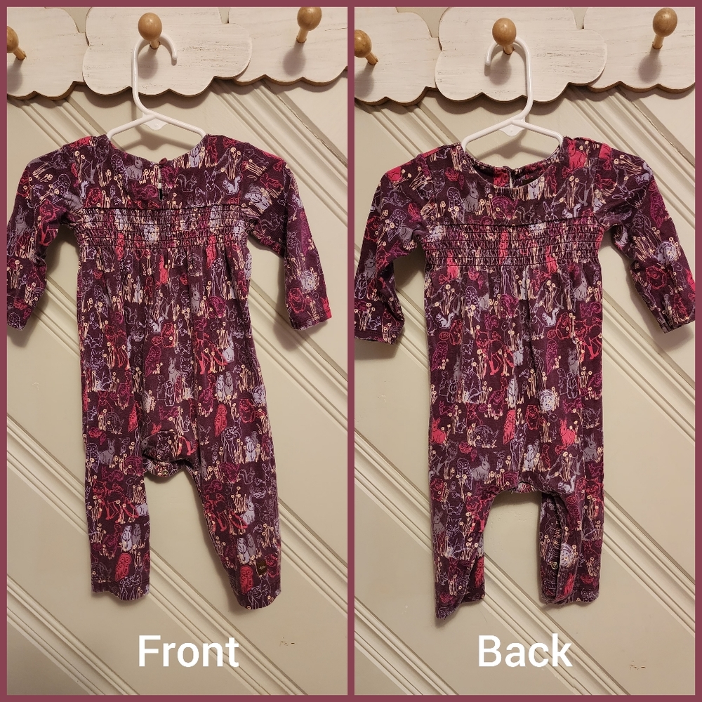 Tea Collection Purple Romper w/ Bunny Print 6-9 months